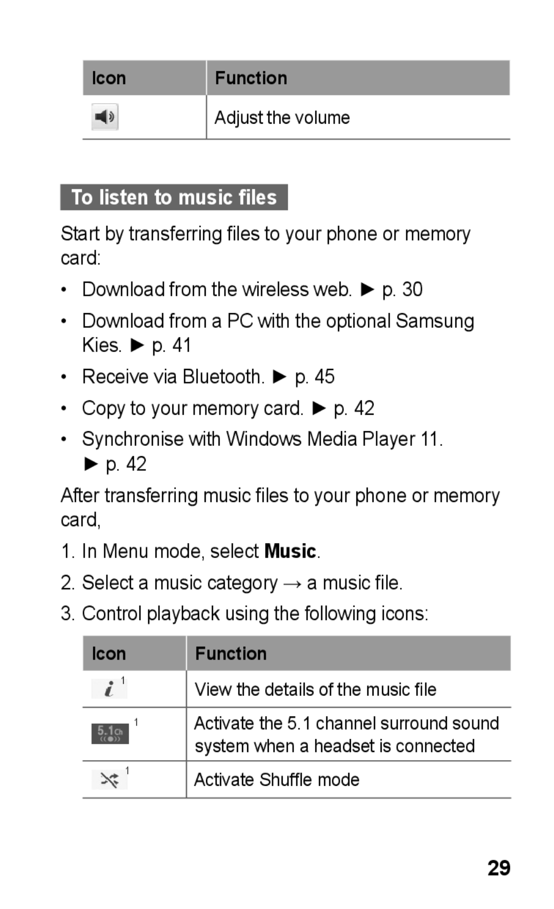Samsung GT-S5260OKPMTL, GT-S5260RWPDBT, GT-S5260OKPDBT, GT-S5260RWPXEF, GT-S5260RWPFTM manual To listen to music files 